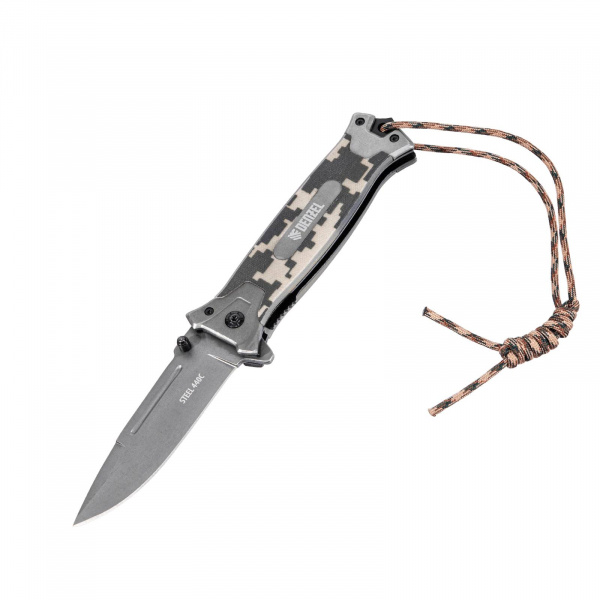 Нож складной DENZEL многоцелевой, системы Liner-Lock, с накладкой G10 на прямой рук-ке+стеклобой 79208