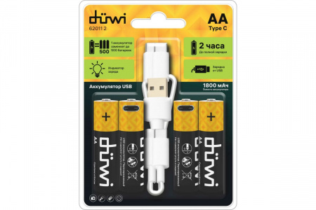 duwi / Аккумулятор USB-С Duwi, Li-ion, АА, 1,5В, 1800мАч, 4шт, кабель для зарядки 62011 2