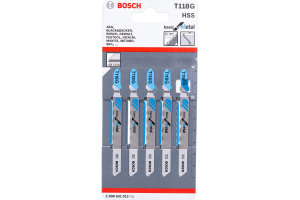 Bosch 5 лобзиковых пилок t118g, hss лобзиковые пилки 2608631012