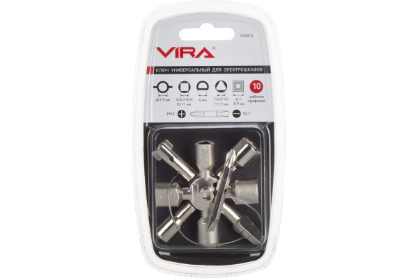Ключ для электрошкафов VIRA с 10 рабочими профилями и битой 514010